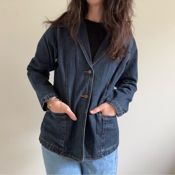 Vintage Bill Blass Denim Blazer Jacket Y2K M - Picture 1 of 13